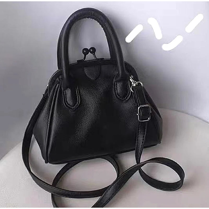 Pu Leather Messenger Bag for Women Small Handbag Vintage Clip Bag