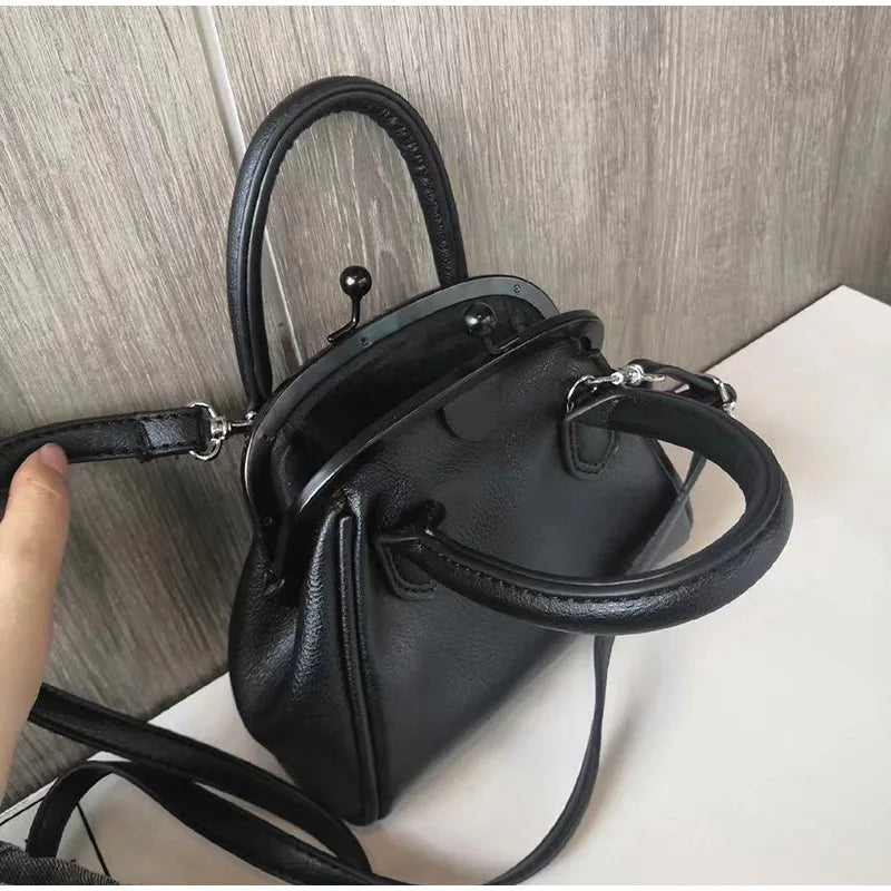 Pu Leather Messenger Bag for Women Small Handbag Vintage Clip Bag
