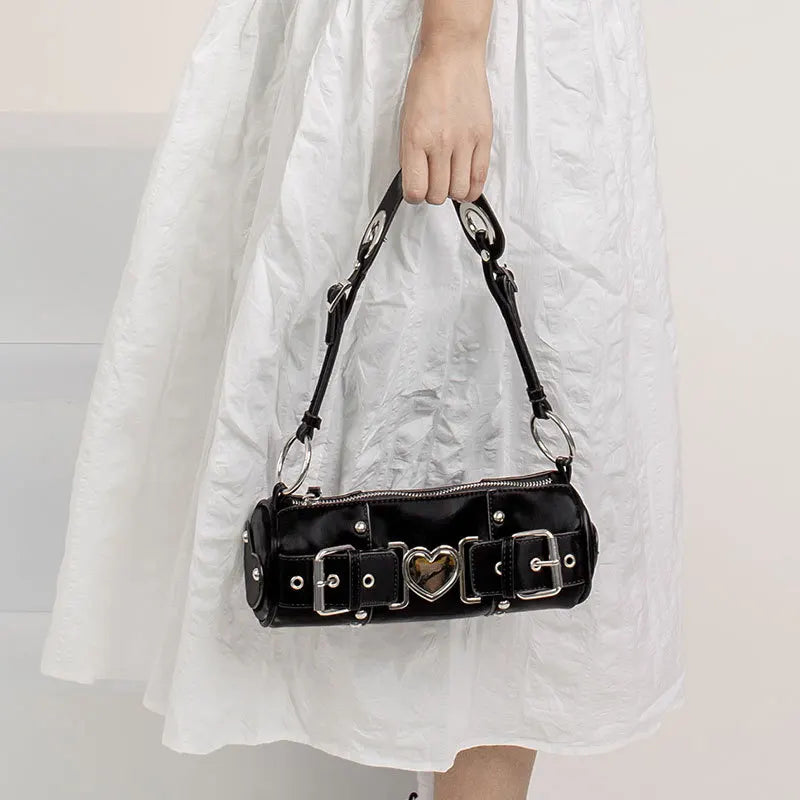 Vintage Metal Heart Cylinder Shoulder Bag for Women