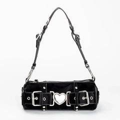Vintage Metal Heart Cylinder Shoulder Bag for Women