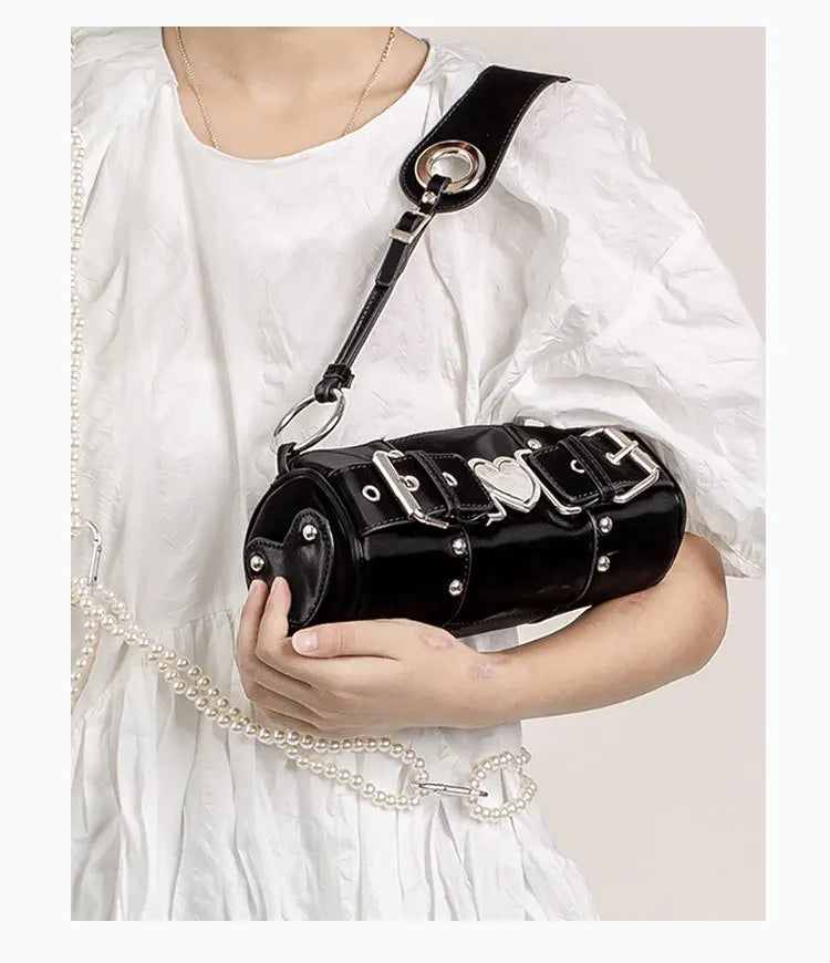 Vintage Metal Heart Cylinder Shoulder Bag for Women