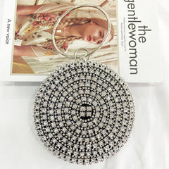 Metal Round Bracelet Evening Bags for Women High Rhinestone Shoulder Bag Purse