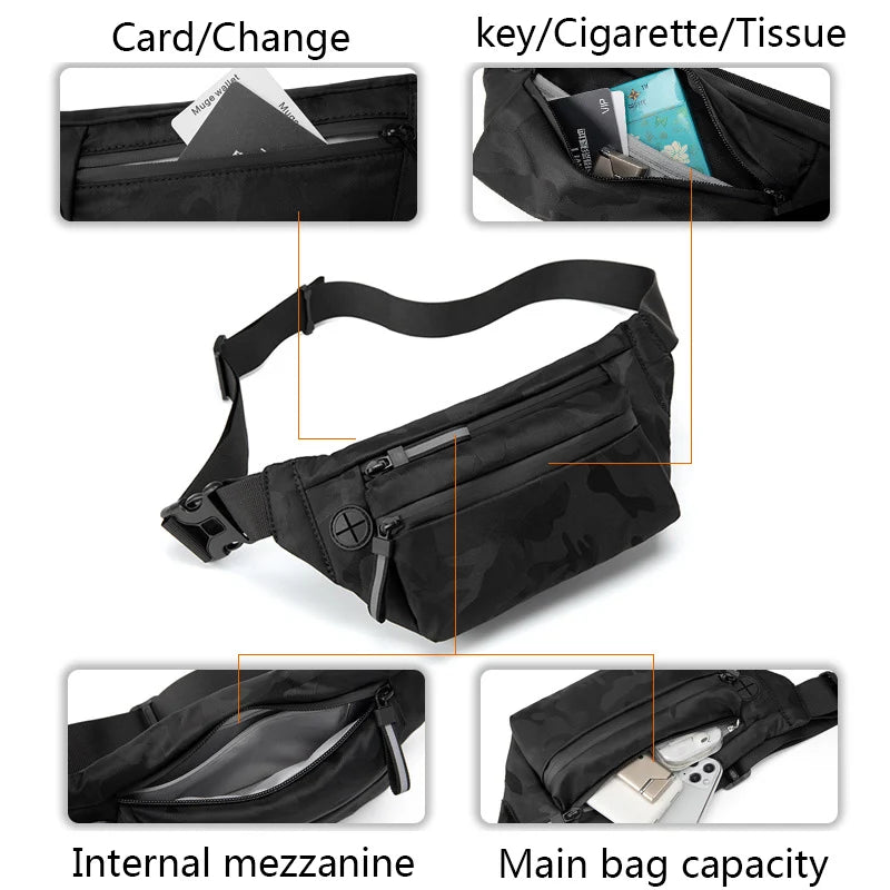 Men Waist Bag Chest Fanny Pack Waterproof Outdoor Crossbody Bags