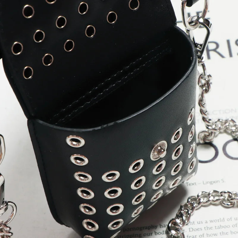 Women PU Leather Mini Bag Hollowed Out Fanny Pack Chain Belt Bags