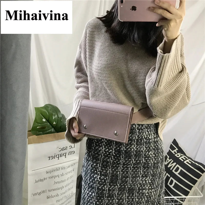 Leather Waist Pack Chain Shoulder Bags Hand Bag Women Chest Pack For iPhone X