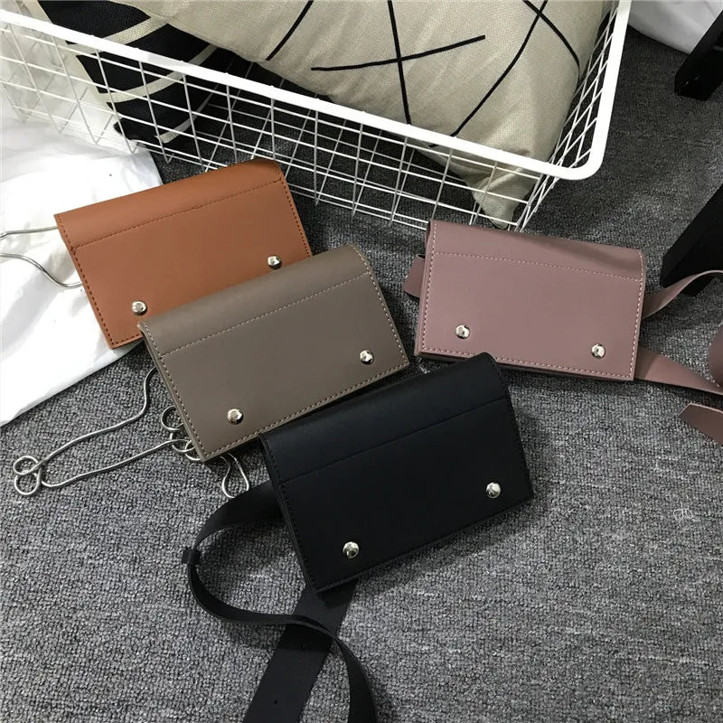 Leather Waist Pack Chain Shoulder Bags Hand Bag Women Chest Pack For iPhone X