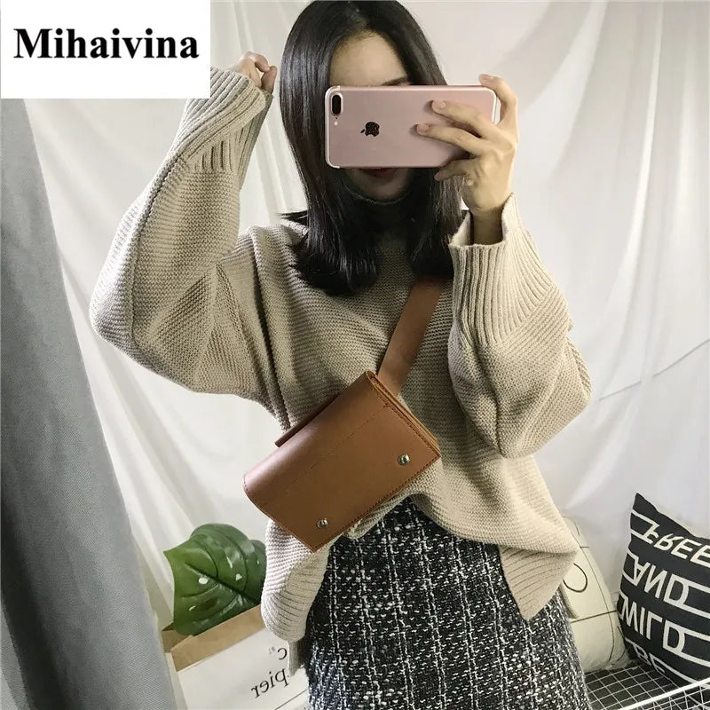 Leather Waist Pack Chain Shoulder Bags Hand Bag Women Chest Pack For iPhone X