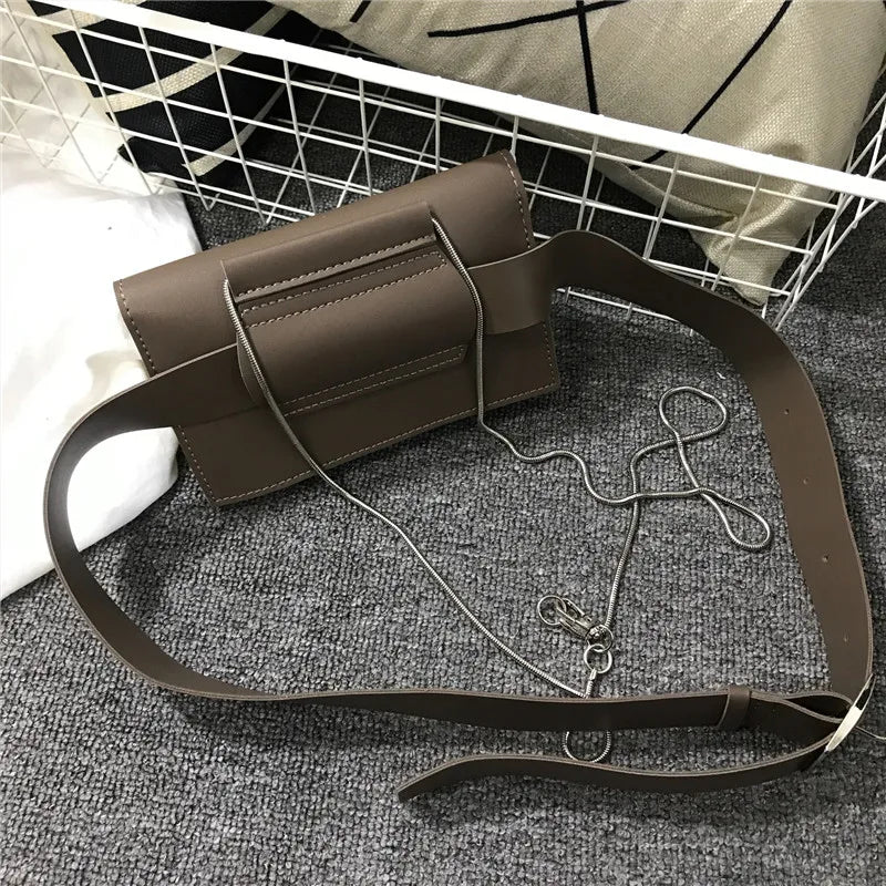Leather Waist Pack Chain Shoulder Bags Hand Bag Women Chest Pack For iPhone X