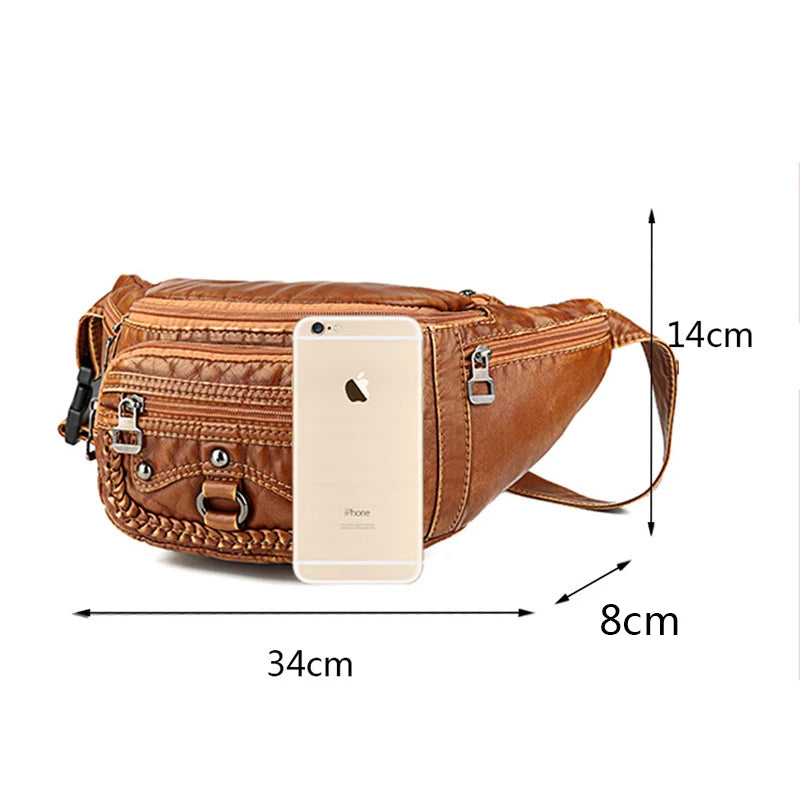 Women Chest Pack Fannybag PU Leather Shoulder Bags Rivet Crossbody Belt Bag