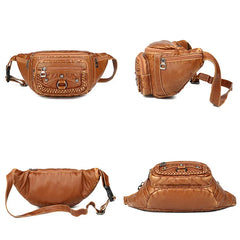 Women Chest Pack Fannybag PU Leather Shoulder Bags Rivet Crossbody Belt Bag