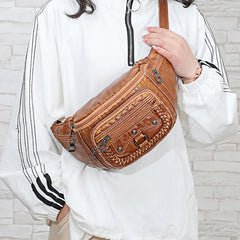 Women Chest Pack Fannybag PU Leather Shoulder Bags Rivet Crossbody Belt Bag