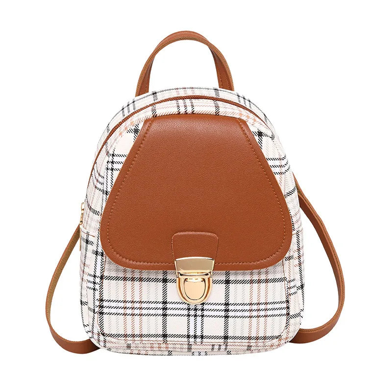 Stylish Plaid Mini Backpack Crossbody Bag for Girls