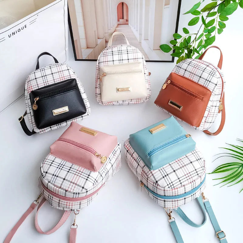 Plaid Mini Backpack Crossbody Bag for Teens - Stylish and Compact