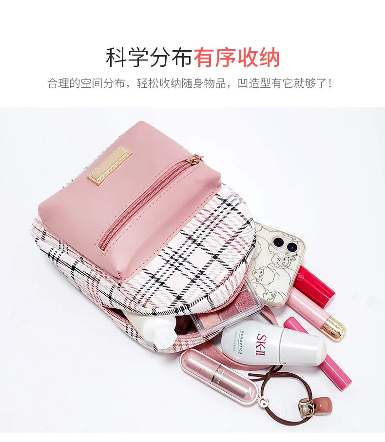 Plaid Mini Backpack Crossbody Bag for Teens - Stylish and Compact