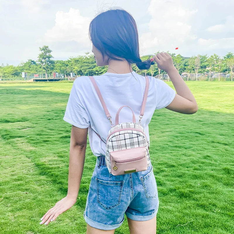 Plaid Mini Backpack Crossbody Bag for Teens - Stylish and Compact