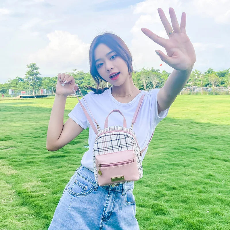Plaid Mini Backpack Crossbody Bag for Teens - Stylish and Compact