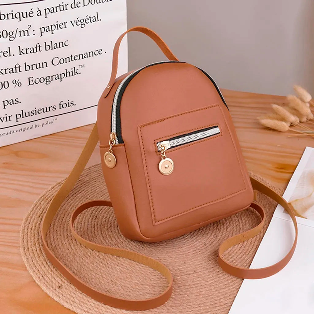 Mini Backpack Women Solid Waterproof Zipper Bag Female Small Vintage School-bags