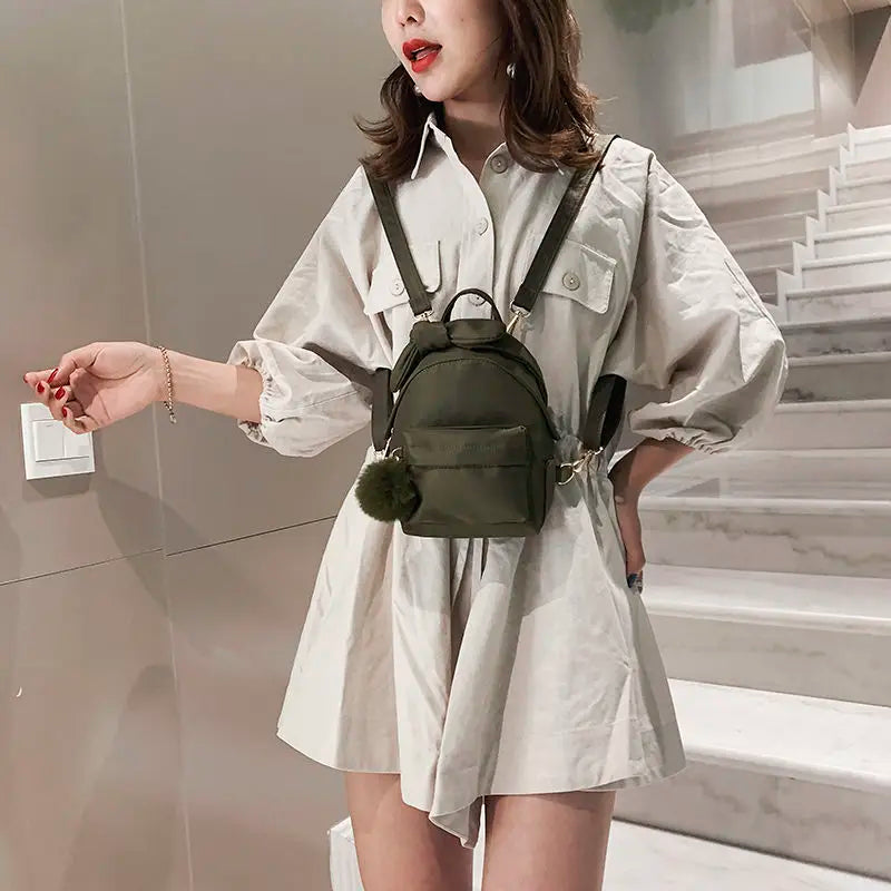 Solid Nylon Water Proof Mini Backpack Crossbody Bag