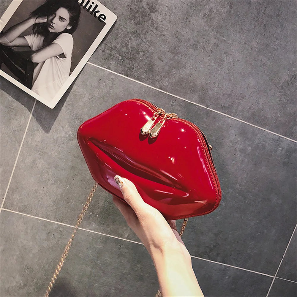 PVC Lips Shape Handbag Zipper Crossbody Bag Stylish Bags