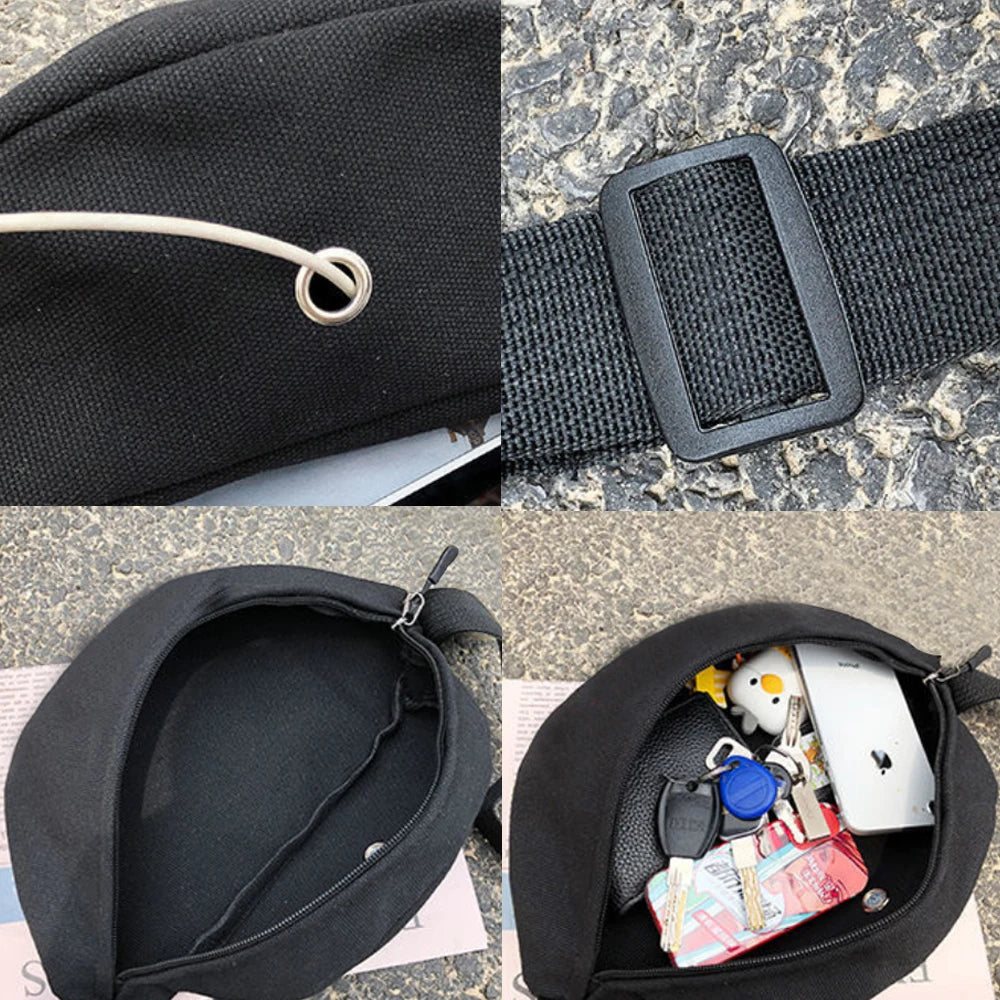 Canvas Waist Bag Bear Print Gym Sports Messenger Bag