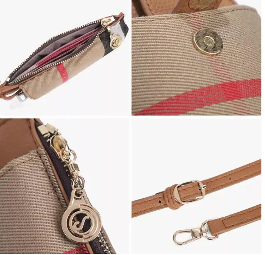 Casual Leather Phone Bag Plaid Messenger Bag Women Shoulder Crossbody Bag