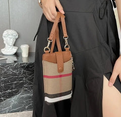 Casual Leather Phone Bag Plaid Messenger Bag Women Shoulder Crossbody Bag