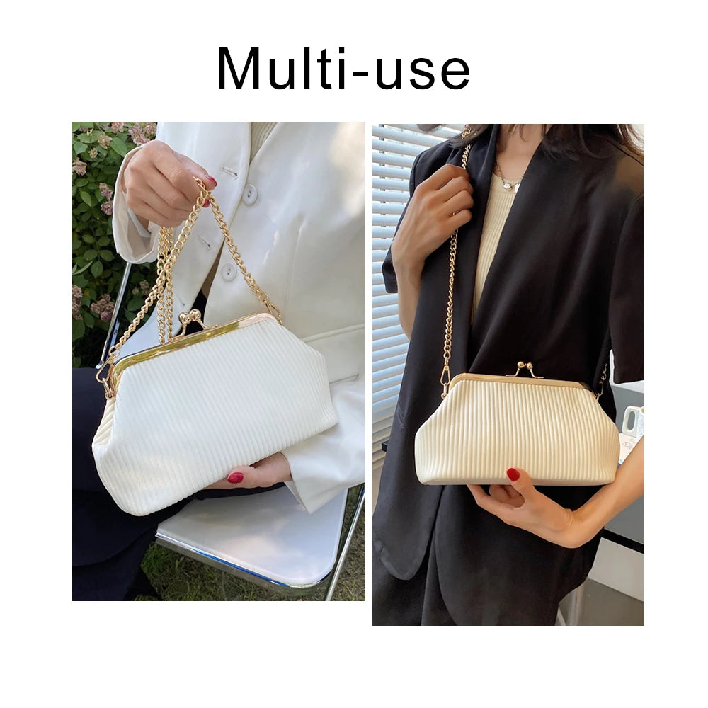 Mini Clamp Leather Crossbody Chain Shoulder Bag for Women