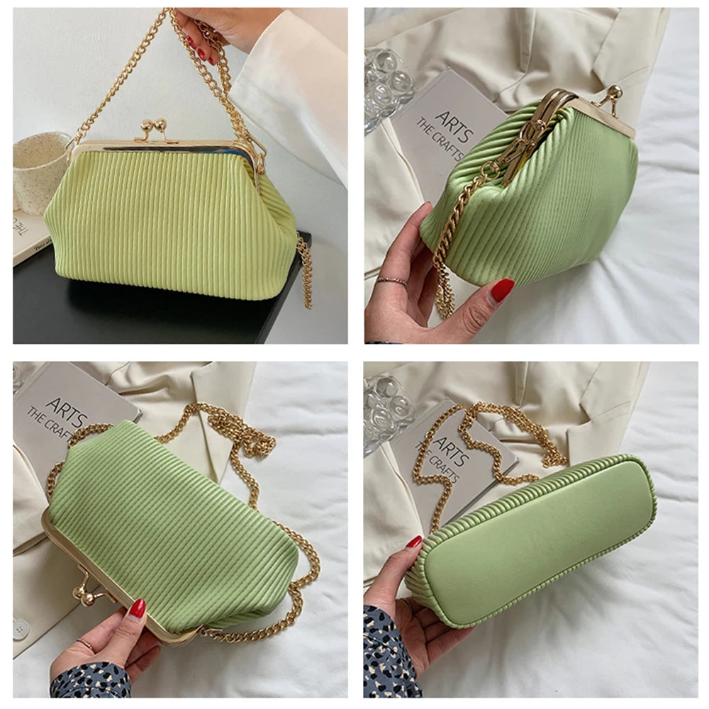 Mini Clamp Leather Crossbody Chain Shoulder Bag for Women