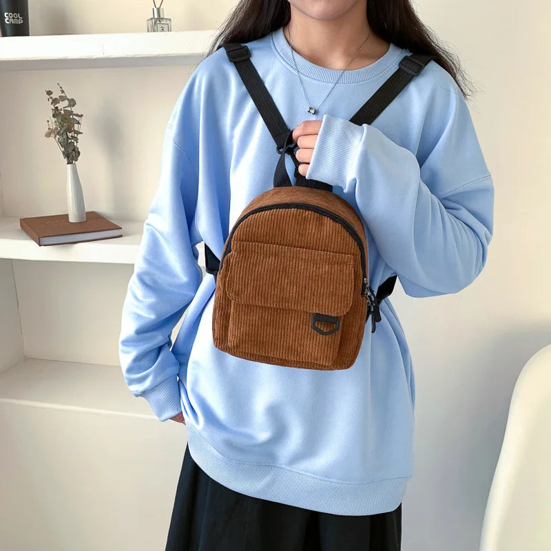 Corduroy Backpack Women School Backpack Teen Girl Bag