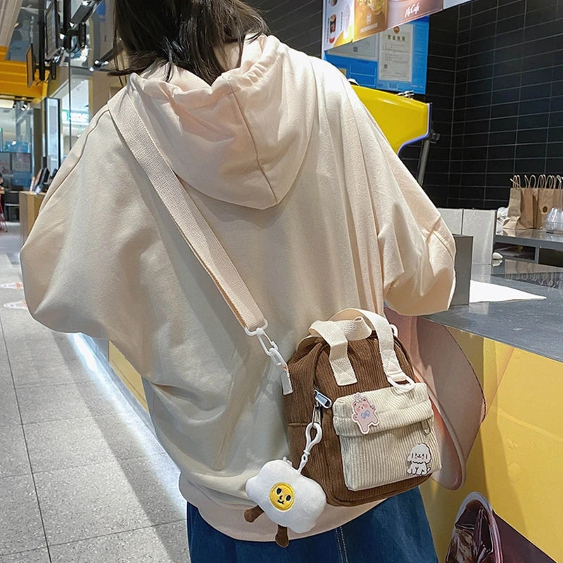 Corduroy Mini Crossbody Bag Solid Backpack Small Satchel Purse