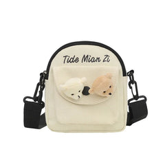 Mini Bear Canvas Handbag Women's Shoulder Bag Small Square Student Messenger Bag