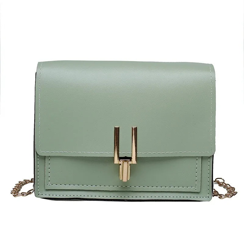 Green Leather Crossbody Bag Chain Shoulder Messenger Lady Travel Purse