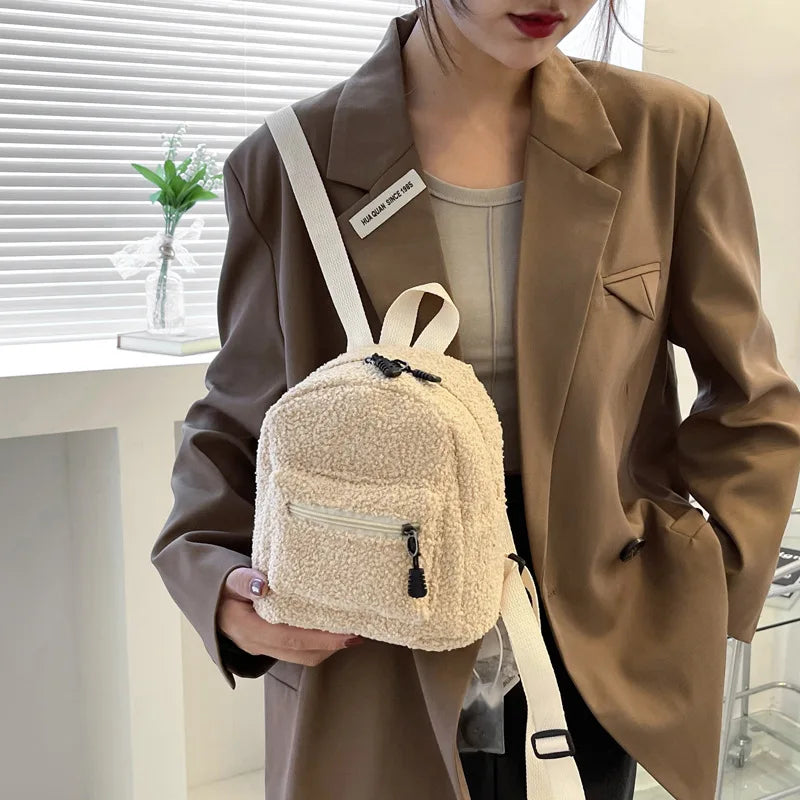Mini Plush Backpack for Women Girls Cute Daypack