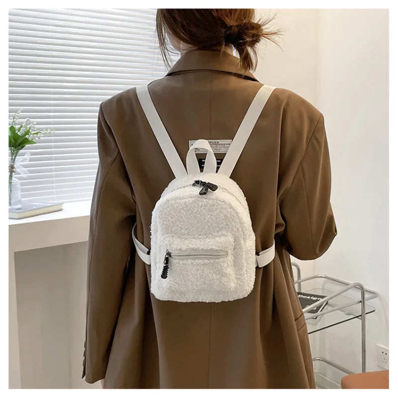 Mini Plush Backpack Solid Women Little Girls Wild Soft Autumn Winter Stylish