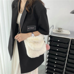 Soft Plush Crossbody Bag with Pendant for Women