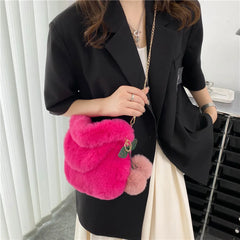 Soft Plush Crossbody Bag with Pendant for Women