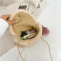 Soft Plush Crossbody Bag with Pendant for Women