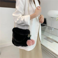 Soft Plush Crossbody Bag with Pendant for Women