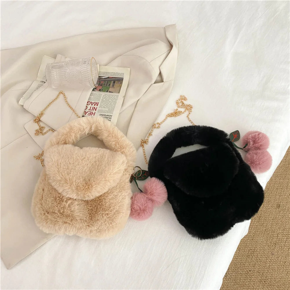 Soft Plush Crossbody Bag with Pendant for Women