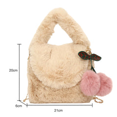 Soft Plush Crossbody Bag with Pendant for Women