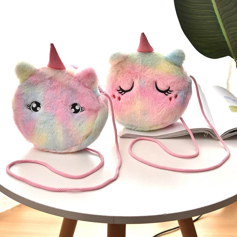 Mini Unicorn Suede Shoulder Bag Crossbody Winter Plush Phone Pouch