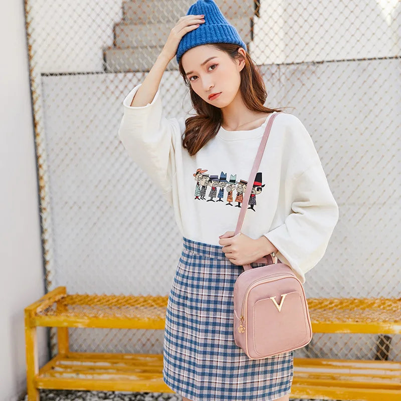 Mini Women Backpack PU Leather Drawstring Shoulder Bag Crossbody