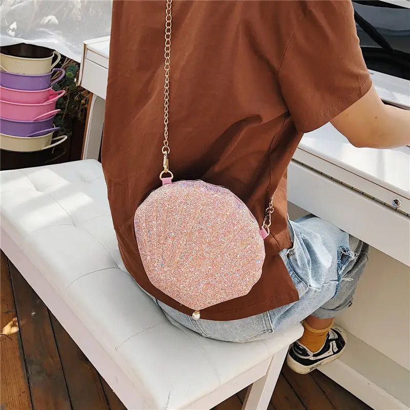 Sequin Shell Shape Evening Bag for Girls Small Crossbody Bag