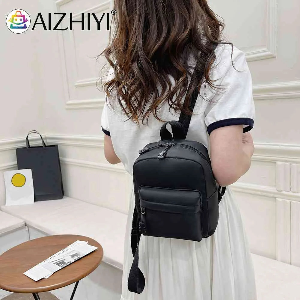 Mini Nylon Zipper Backpack School Shoulder Handbag for Female