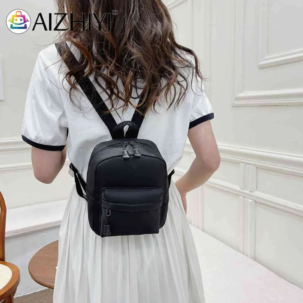 Mini Nylon Zipper Backpack School Shoulder Handbag for Female