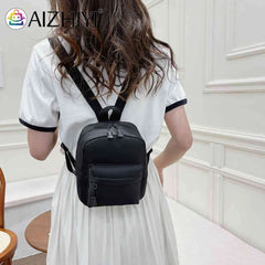 Mini Nylon Zipper Backpack School Shoulder Handbag for Female