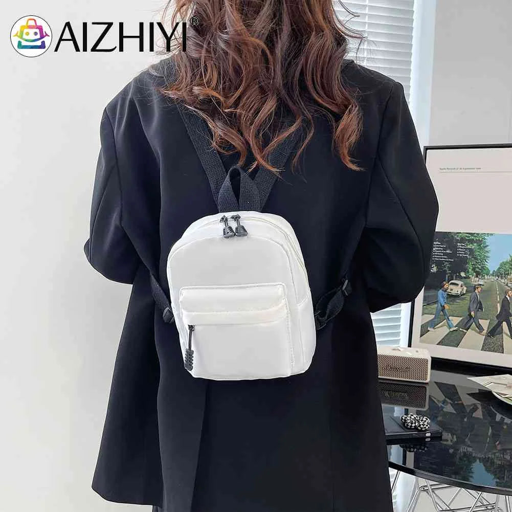 Mini Nylon Zipper Backpack School Shoulder Handbag for Female