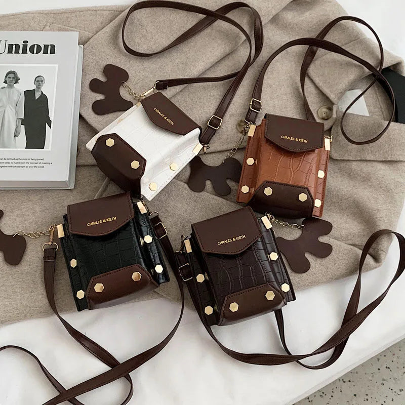 Vintage Mini Women Purse Handbag PU Leather Shoulder Bag Stone Pattern Crossbody