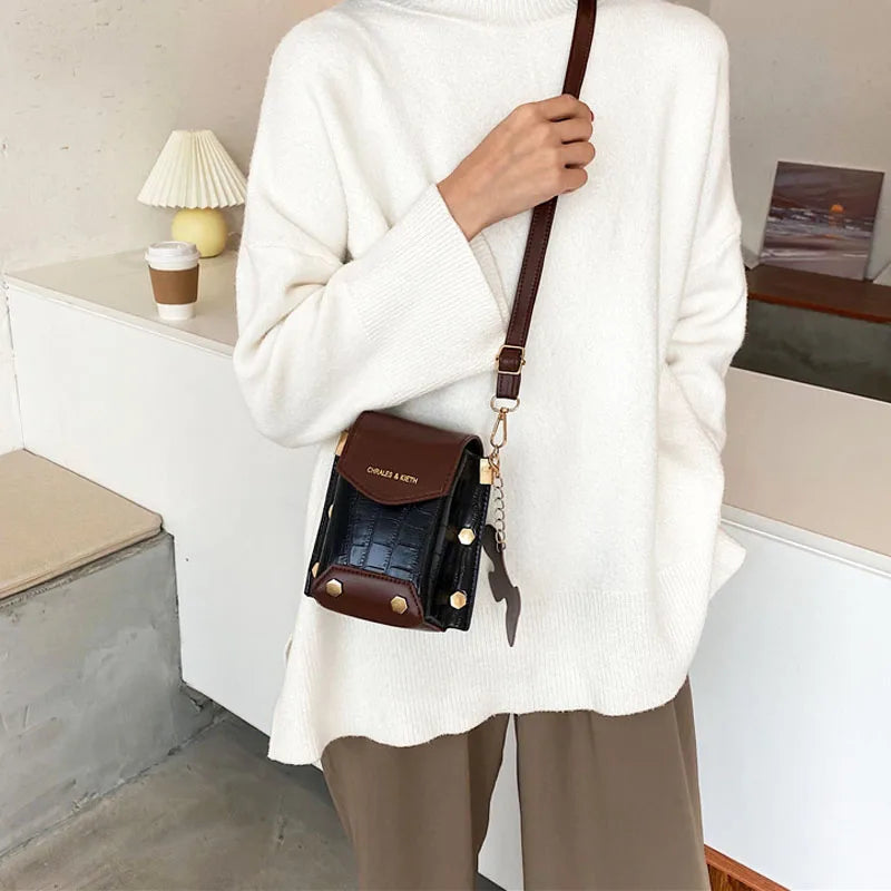 Vintage Mini Women Purse Handbag PU Leather Shoulder Bag Stone Pattern Crossbody