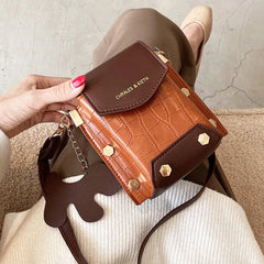 Vintage Mini Women Purse Handbag PU Leather Shoulder Bag Stone Pattern Crossbody